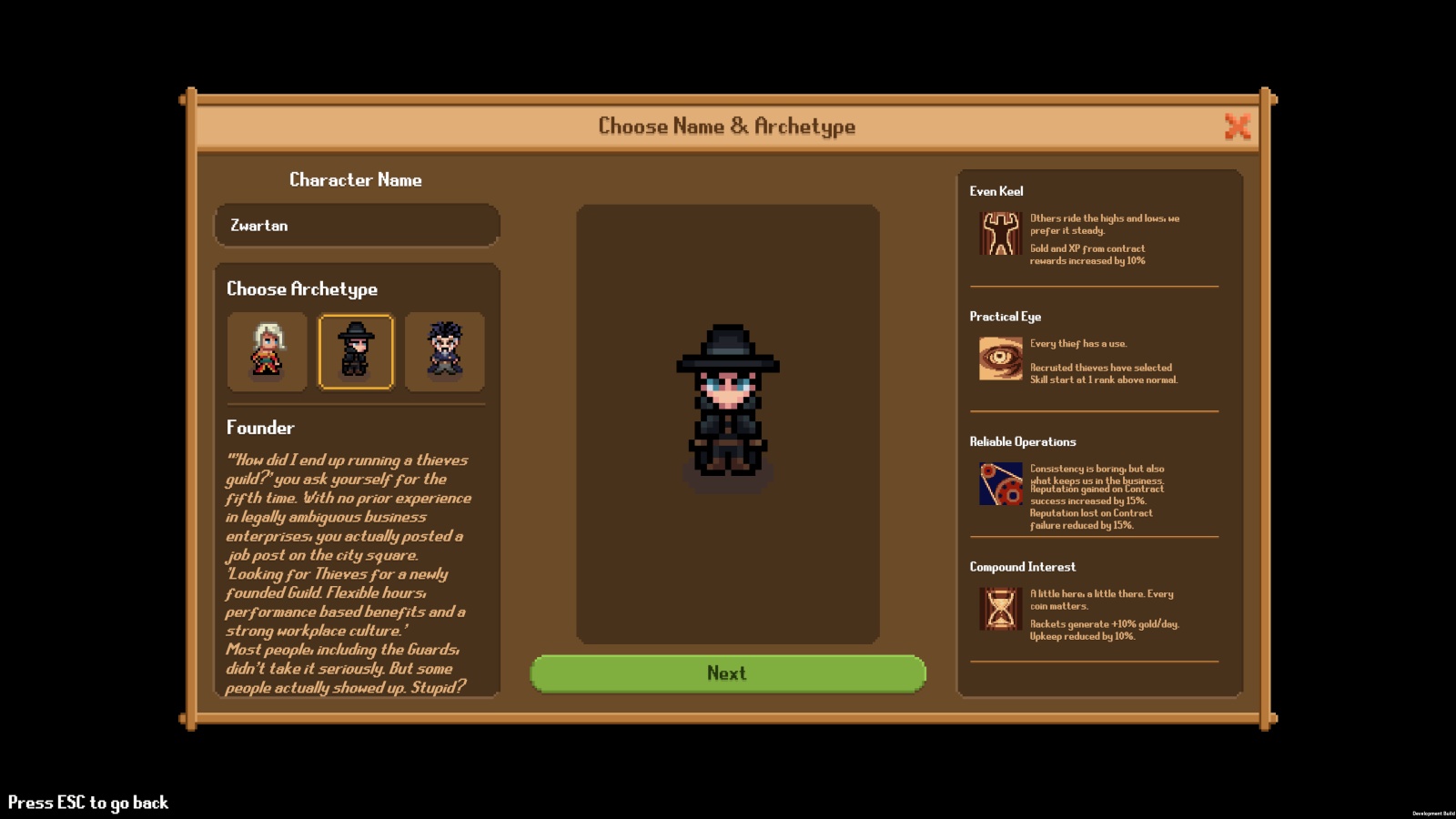 Character Creation screen